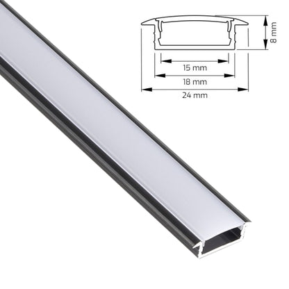 ALU Profil Leiste Einbau Schiene FUGE-15 schwarz für LED Streifen + Abdeckung