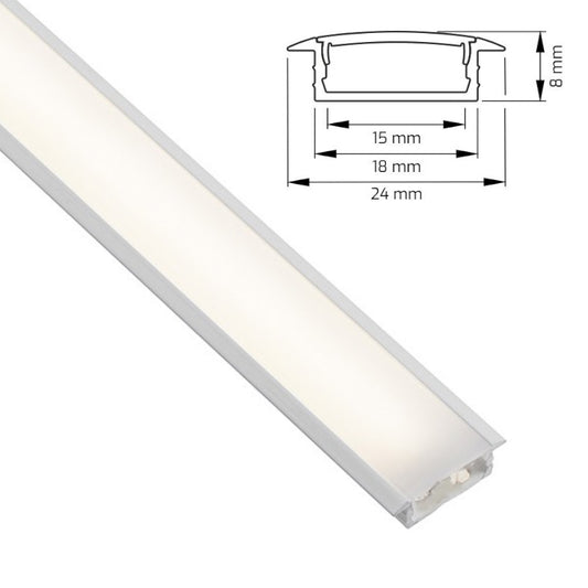 ALU Profil Leiste Einbau Schiene FUGE-15 in weiß für LED Streifen + Abdeckung