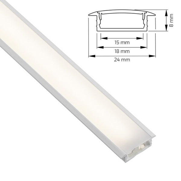 ALU Profil Leiste Einbau Schiene FUGE-15 in weiß für LED Streifen + Abdeckung