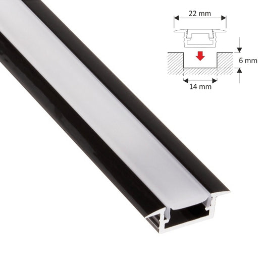 ALU Profil | Leiste | Einbau Schiene FUGE schwarz für LED Streifen + Abdeckung
