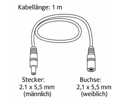 1m Verlängerungs/Verbindungs-Kabel mit 2,1x5,5mm Jack Stecker (män.+weib.) weiß