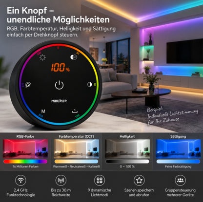 RGB+CCT Drehknopf-Funkfernbedienung|Dimmer|Farbtemperatur-Steuerung Miboxer