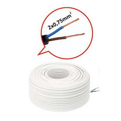 1-100m Led Kabel Zwillingslitze 0,75mm² weiß ummantelt 2 adrig Litze Kupfer