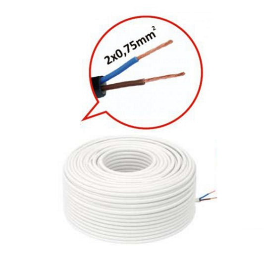 1-100m Led Kabel Zwillingslitze 0,75mm² weiß ummantelt 2 adrig Litze Kupfer