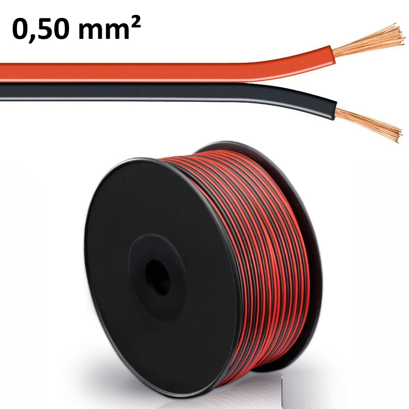 5-100m LED Kabel Zwillingslitze 2x 0,50mm² rot/schwarz 2 adrig Länge