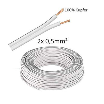 1-100m LED Kabel Zwillingslitze 2x 0,50mm² weiß 2 adrig Kupfer