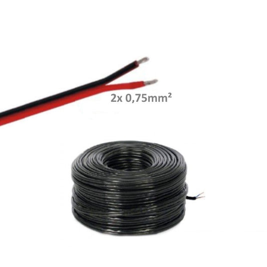 1-100m Led Kabel Zwillingslitze 0,75mm² schwarz ummantelt 2 adrig Litze Kupfer