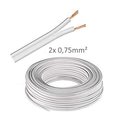 5-100m LED Kabel Zwillingslitze 2x 0,75mm² weiß 2 adrig Litze Leitung