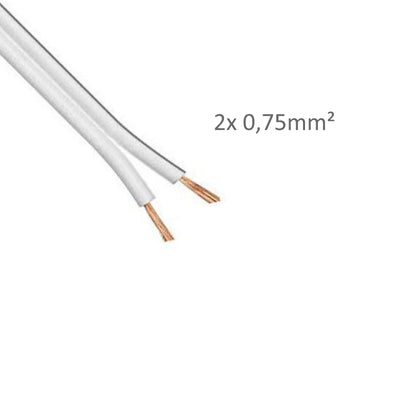 1-100m LED Kabel Zwillingslitze 2x 0,75mm² weiß 2 adrig Litze Kupfer