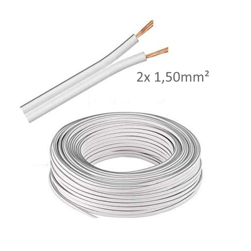 1-50m LED Kabel Zwillingslitze 2x 1,50mm² weiß 2 adrig Litze Kupfer