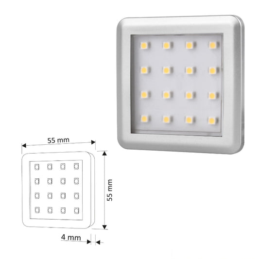 LED AUFBAU Möbel /Unterbauleuchte SQUARE silber warm weiß (3000k) 12V/1,5W