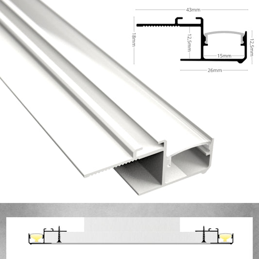 ALU Trockenbau Profil Leiste LICHTFUGE-15 weiß Rigips für Led Streifen 1m 2m