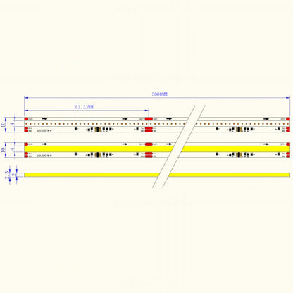 1m Flow Running COB Streifen 24V 12W 900Lm 360xLEDs/m RA90 warm weiß 2700K IP66