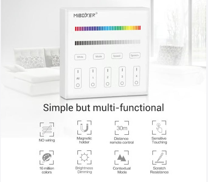 2in1 Wandsteuerung 4-Zonen RGB/RGBW Panel Fernbedienung weiß Miboxer