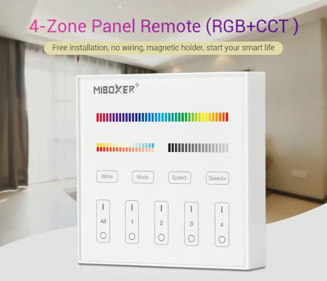 3in1 Wandsteuerung 4-Zonen RGB/RGBW/ RGB+CCT Panel Fernbedienung weiß Miboxer