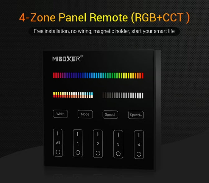 3in1 Wandsteuerung 4-Zonen RGB/RGBW/ RGB+CCT Panel Fernbedienung schwarz Miboxer