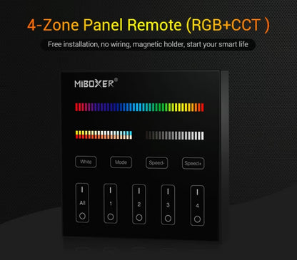 3in1 Wandsteuerung 4-Zonen RGB/RGBW/ RGB+CCT Panel Fernbedienung schwarz Miboxer
