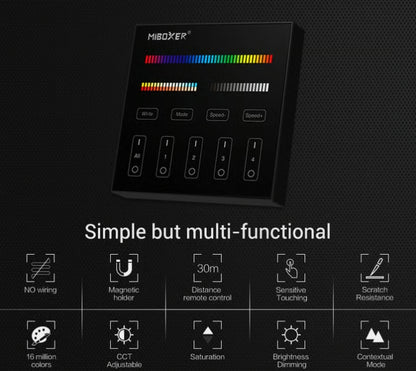 3in1 Wandsteuerung 4-Zonen RGB/RGBW/ RGB+CCT Panel Fernbedienung schwarz Miboxer