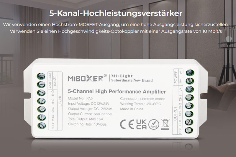 5-Kanal High Performance Signal-Verstärker (PA5), MiBoxer