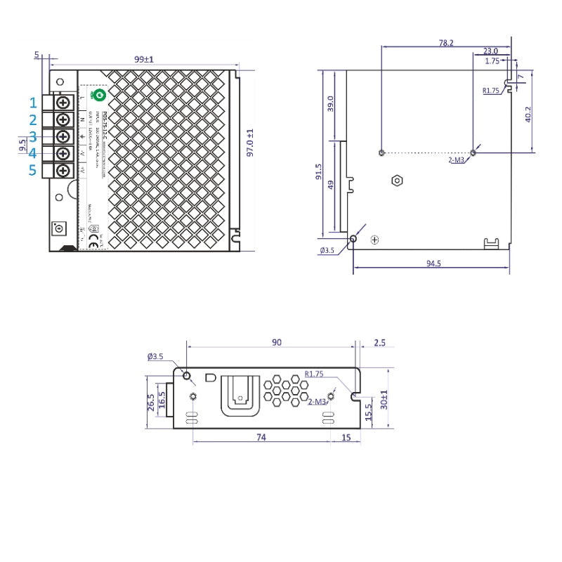 LED Trafo 12V/DC 75W 5A Netzteil (POS-75-12-C) Power Supply
