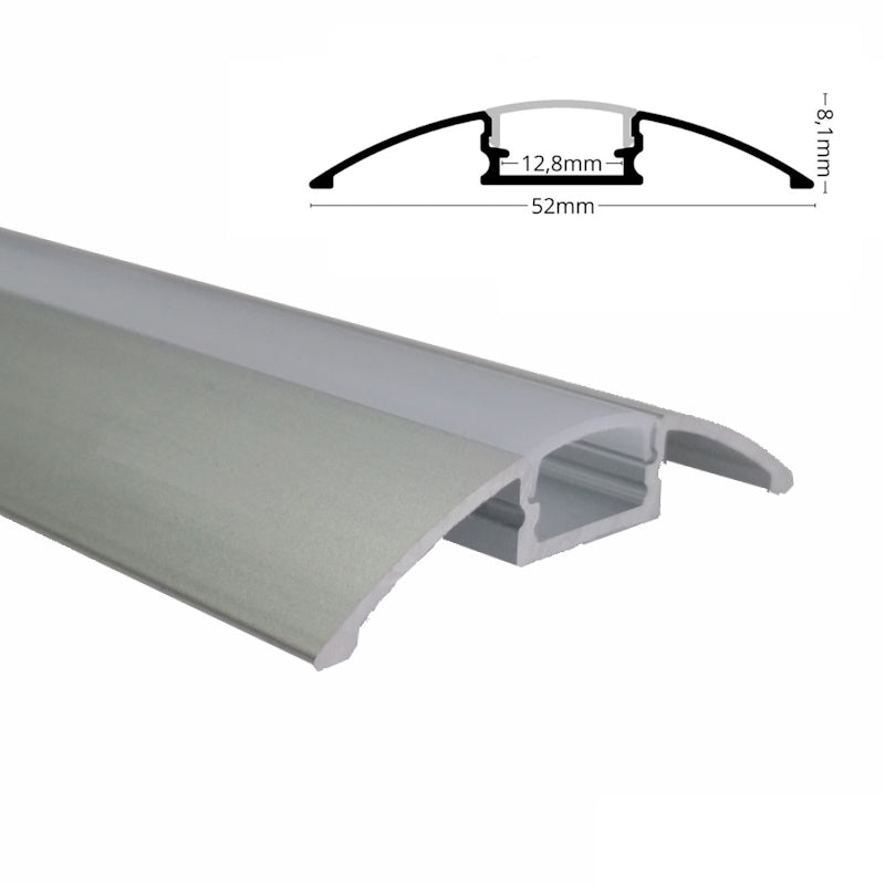 ALU Profil | Leiste | Schiene AUFBAU-Flach Aluminium abgerundet + Abdeckung