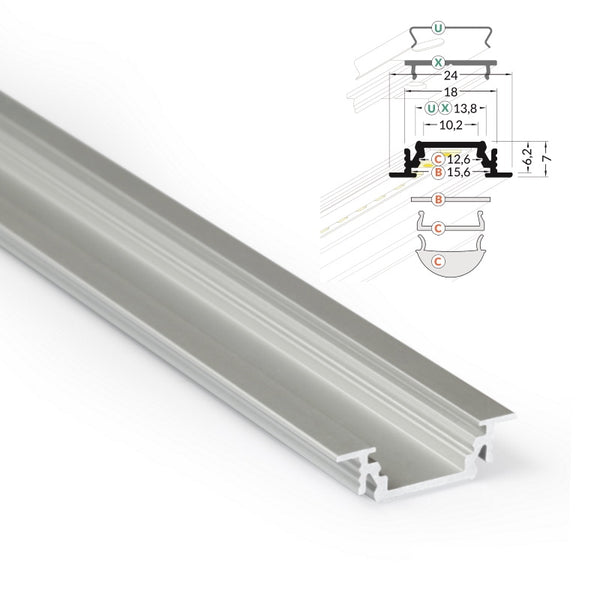 ALU Profil | Leiste | Schiene GROOVE-10 für Led Streifen + Abdeckung Einbau