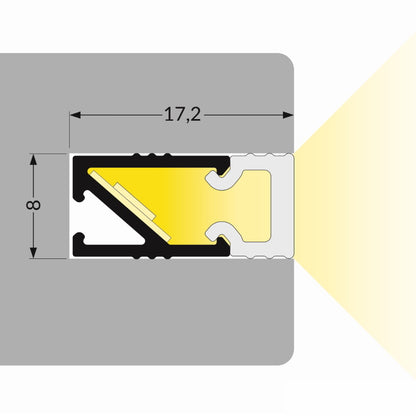 ALU Profil | Leiste | Schiene HI-8 für LED Streifen + Abdeckung Einbau Möbel