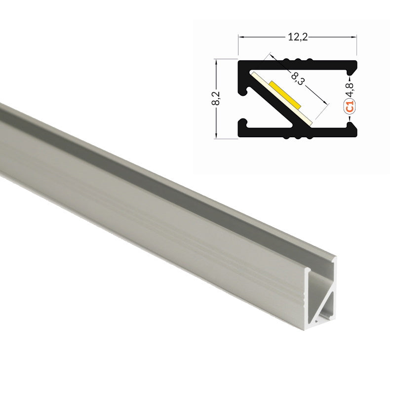 ALU Profil | Leiste | Schiene HI-8 für LED Streifen + Abdeckung Einbau Möbel