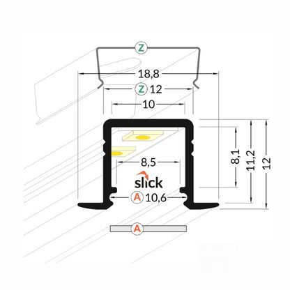 ALU Profil | Leiste | Schiene SMART-IN-10 für Led Streifen + Abdeckung Einbau