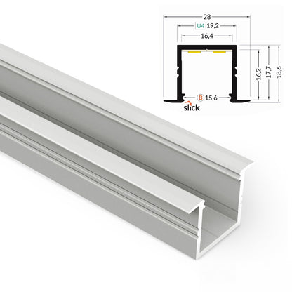 ALU Profil | Leiste | Schiene SMART-IN-16 für Led Streifen + Abdeckung Einbau