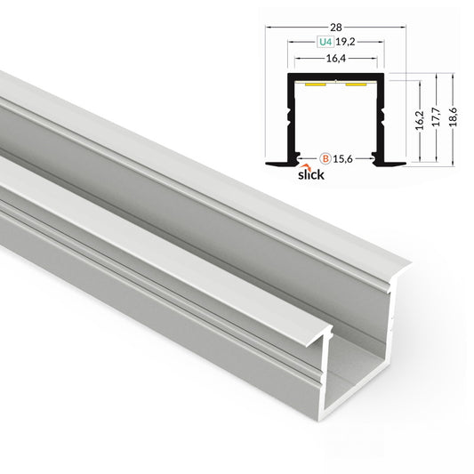 ALU Profil | Leiste | Schiene SMART-IN-16 für Led Streifen + Abdeckung Einbau