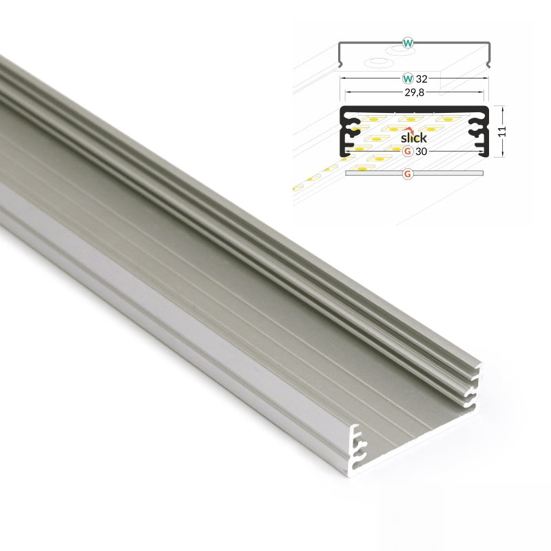 ALU Profil/Leiste WIDE-24 für Led Streifen + Abdeckung silber eloxiert AUFBAU