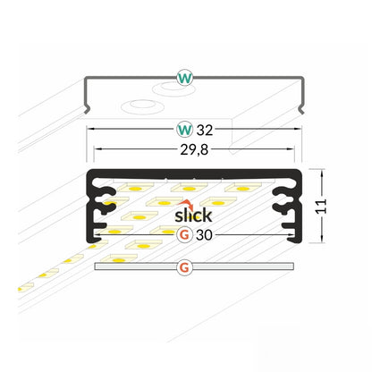ALU Profil/Leiste WIDE-24 für Led Streifen + Abdeckung silber eloxiert AUFBAU