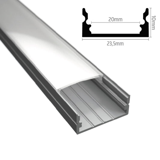 ALU Profil | Leiste | Schiene WIDE-20 silber für Led Streifen + Klick Abdeckung