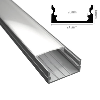ALU Profil | Leiste | Schiene WIDE-20 silber für Led Streifen + Klick Abdeckung