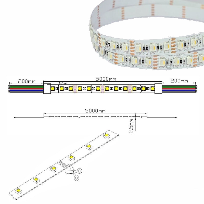 1m biegsamer RGBW / RGB+3000K Streifen 24V 15W 800Lm S-Form 48x 4Chip SMD/m IP66