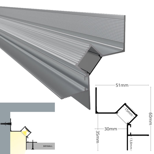 ALU Profil Leiste SCHATTENFUGE-45 silber Schiene Rigips für Led Streifen 1m | 2m