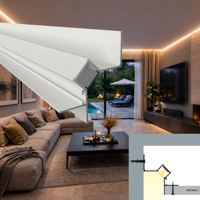 ALU Profil Leiste SCHATTENFUGE-45 in weiß Schiene Rigips für Led Streifen 1m 2m