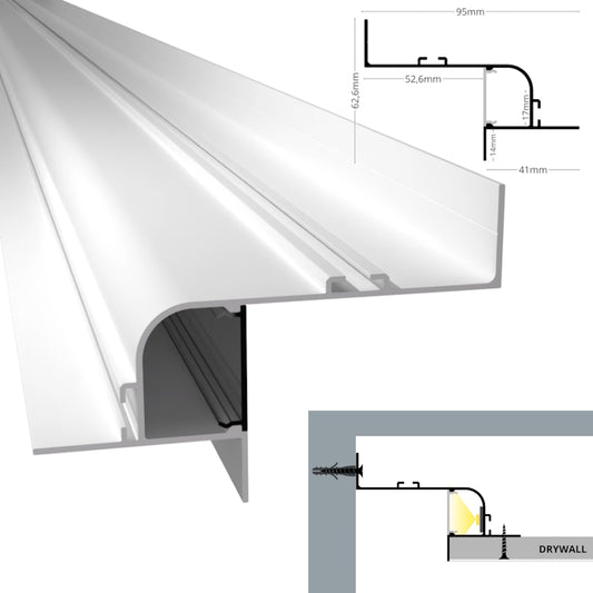 ALU Profil Trockenbau Leiste SCHATTENFUGE-HALO Rigips weiß für LED Streifen