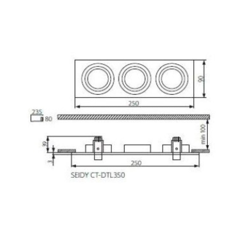 3er Einbaurahmen MR16/GU10 schwenkbar "SEIDY" 3x 80mm DA Aluminium gebürstet