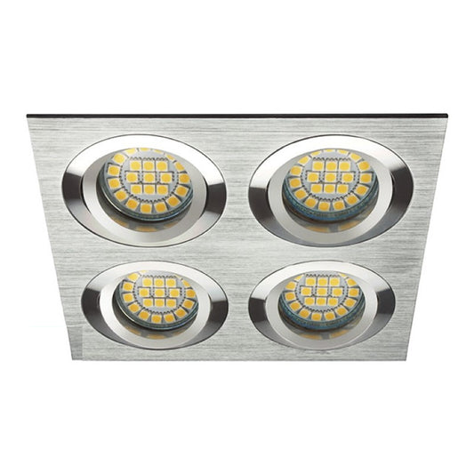 4er Einbaurahmen MR16/GU10 eckig/schwenkbar 158x158mm DA ALU matt gebürstet