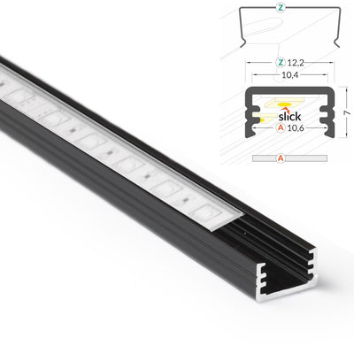 ALU Profil | Leiste | Schiene SLIM-8 in schwarz für Led Streifen + Abdeckung
