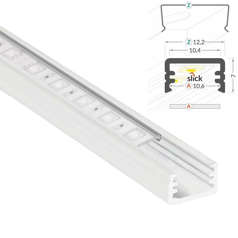 ALU Profil | Leiste | Schiene SLIM-8 in weiß für Led Streifen + Abdeckung