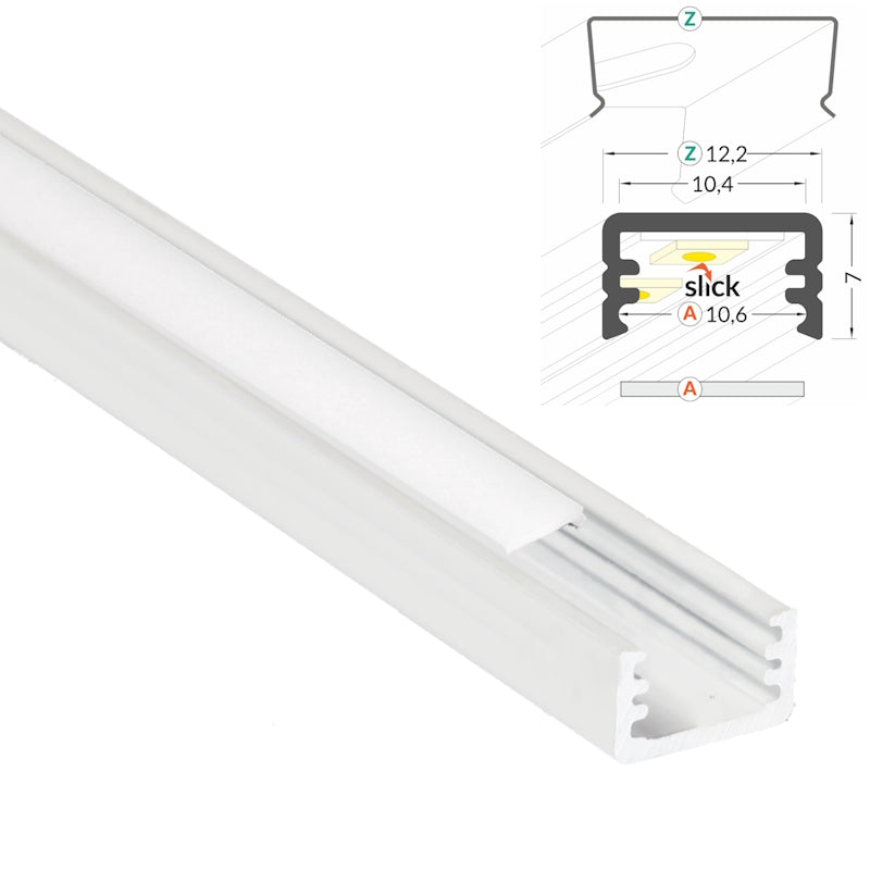 ALU Profil | Leiste | Schiene SLIM-8 in weiß für Led Streifen + Abdeckung