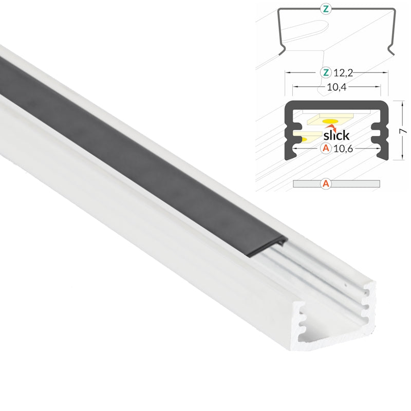 ALU Profil | Leiste | Schiene SLIM-8 in weiß für Led Streifen + Abdeckung
