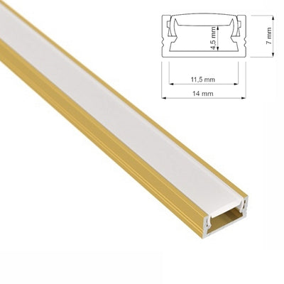 ALU Profil | Schiene | Leiste SLIM (14x7mm) gold für LED Streifen + Abdeckung