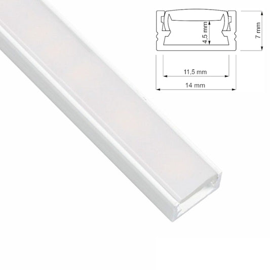 ALU Profil | Schiene | Leiste SLIM (14x7mm) weiß für LED Streifen + Abdeckung