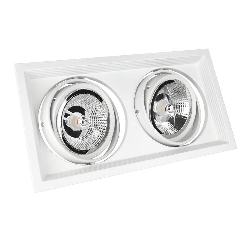 2er AR111(ES111) G53 Einbaurahmen eckig / schwenkbar in Aluminium weiß 165x315mm