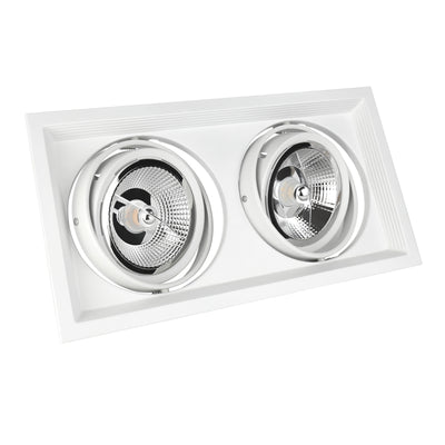 2er AR111(ES111) G53 Einbaurahmen eckig / schwenkbar in Aluminium weiß 165x315mm