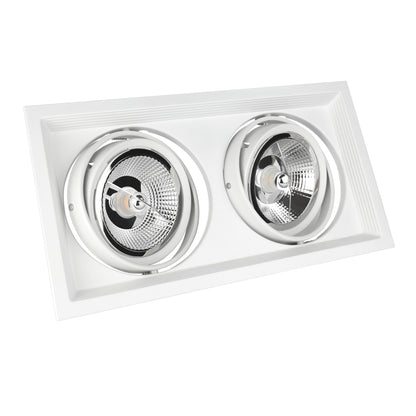 2er AR111(ES111) G53 Einbaurahmen eckig / schwenkbar in Aluminium weiß 165x315mm